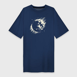 Футболка женская-платье Луна в космосе, цвет: тёмно-синий