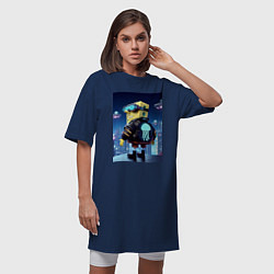 Футболка женская-платье Sponge Bob - cyberpunk, цвет: тёмно-синий — фото 2