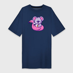 Футболка женская-платье Коала и фламинго, цвет: тёмно-синий