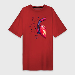 Футболка женская-платье The heart in the headphones right, цвет: красный
