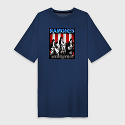Футболка женская-платье Ramones hey ho lets go, цвет: тёмно-синий