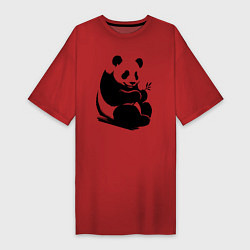 Футболка женская-платье Сидящая чёрная панда с бамбуком, цвет: красный