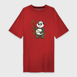 Футболка женская-платье Мультяшная панда с бамбуком, цвет: красный