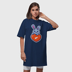 Футболка женская-платье Кролик и сердечко, цвет: тёмно-синий — фото 2