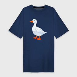 Футболка женская-платье Гусь белый нарисованный, цвет: тёмно-синий