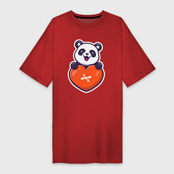 Футболка женская-платье Сердечная панда, цвет: красный