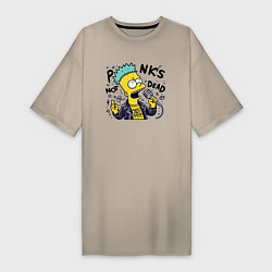 Футболка женская-платье Bart Simpson - punks not dead, цвет: миндальный