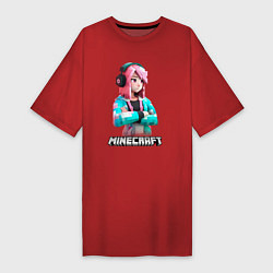 Футболка женская-платье Minecraft девушка с розовыми волосами, цвет: красный