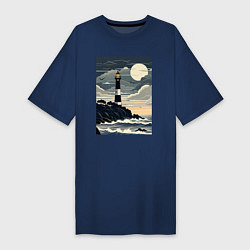 Футболка женская-платье Маяк в луном свете, цвет: тёмно-синий