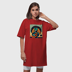 Футболка женская-платье Кот с гитарой в стиле Дэвида Боуи, цвет: красный — фото 2
