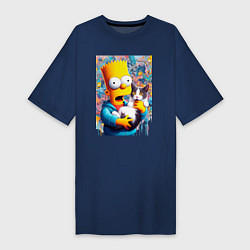 Женская футболка-платье Bart Simpson with a kitten - ai art