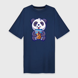 Футболка женская-платье Drinking panda, цвет: тёмно-синий