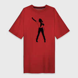 Футболка женская-платье Черный силуэт кричащего Джексона, цвет: красный