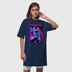 Футболка женская-платье Neon Minecraft - ai art, цвет: тёмно-синий — фото 2