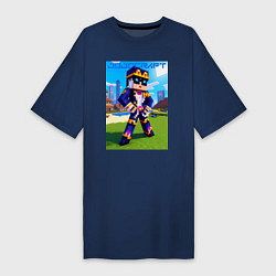 Футболка женская-платье Jotaro Kujo and Minecraft - collaboration, цвет: тёмно-синий