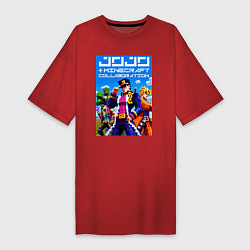 Футболка женская-платье Jojo and Minecraft - collaboration ai art, цвет: красный
