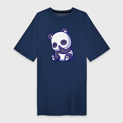 Футболка женская-платье Смеющаяся панда, цвет: тёмно-синий
