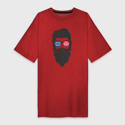 Футболка женская-платье Американец с усами и бородой, цвет: красный