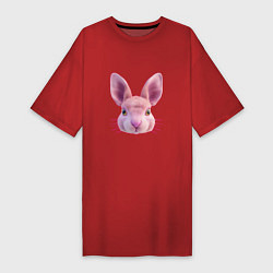 Женская футболка-платье Розовый заяц - портрет кролика