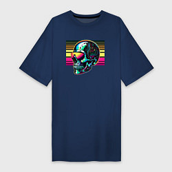 Футболка женская-платье Cyber skull - fantasy ai art, цвет: тёмно-синий