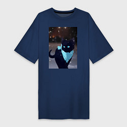 Футболка женская-платье Бездомный бог кот Ято, цвет: тёмно-синий
