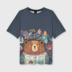 Женская футболка оверсайз Осенний медведь