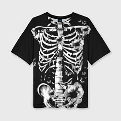 Женская футболка оверсайз Floral Skeleton