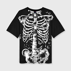 Женская футболка оверсайз Floral Skeleton