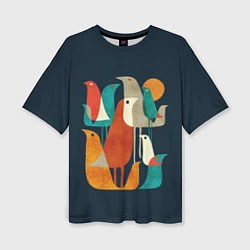 Женская футболка оверсайз Осенние птицы