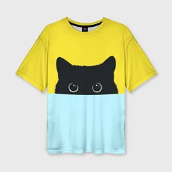 Женская футболка оверсайз Черный кот выглядывает