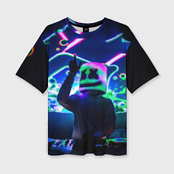Женская футболка оверсайз Marshmello: Neon DJ