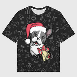 Женская футболка оверсайз Merry Christmas - french bulldog
