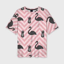 Женская футболка оверсайз Черный фламинго арт