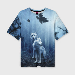 Женская футболка оверсайз Волки в тёмном лесу