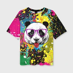 Женская футболка оверсайз Панда хипстер в брызгах краски