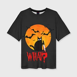 Женская футболка оверсайз What Cat Halloween