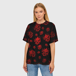 Футболка оверсайз женская Samurai pattern - красный, цвет: 3D-принт — фото 2