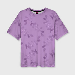 Женская футболка оверсайз Листья на фиолетовом фоне