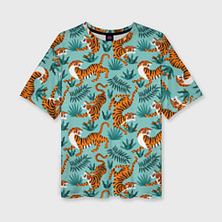 Женская футболка оверсайз Рычащие Тигры Паттерн
