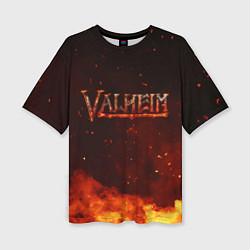 Женская футболка оверсайз Valheim огненный лого