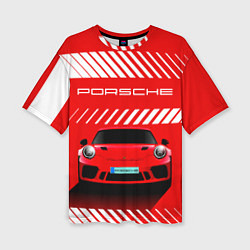 Женская футболка оверсайз PORSCHE ПОРШЕ RED STYLE