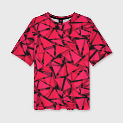Женская футболка оверсайз Красно-черный полигональный