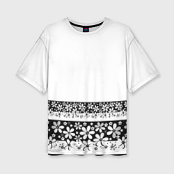 Женская футболка оверсайз Черно-белый цветочный принт