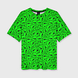 Женская футболка оверсайз Черепа на кислотно-зеленом фоне