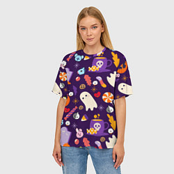 Футболка оверсайз женская HALLOWEEN BTS BT21 PATTERN БТ21 БТС ХЕЛЛОУИН, цвет: 3D-принт — фото 2