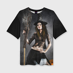 Женская футболка оверсайз Милая ведьма с метлой