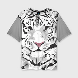 Женская футболка оверсайз Белый снежный тигр