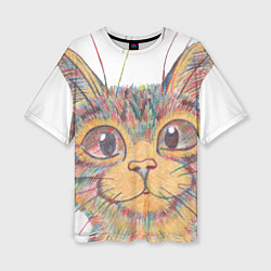 Футболка оверсайз женская A 018 Цветной кот, цвет: 3D-принт