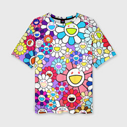 Женская футболка оверсайз Цветы Takashi Murakami