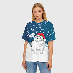 Футболка оверсайз женская НОВОГОДНИЙ КОТ БЕНДЕР МЕМ, цвет: 3D-принт — фото 2